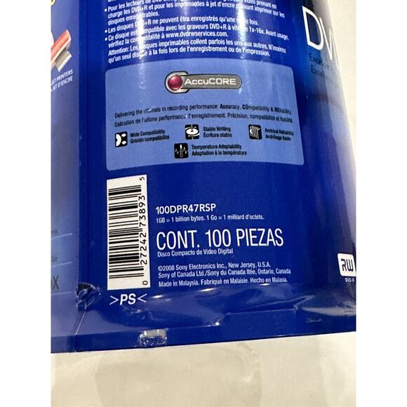 Sony DVD+R 4.7GB 120min 1-16X Recordable Blank Video Discs 100 Pack NEW SEALED - Picture 6 of 6